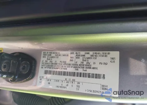 2021 Ford F-150 Lariat z USA, uszkodzony, nr VIN 1FTFW1E86MFC57406